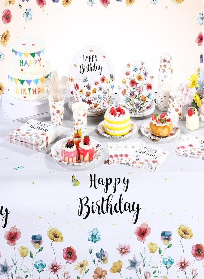 Pickmesh 194 Pcs Wildflower Birthday Party Decorations Spring Floral Tableware Set for 24 Guests Wildflower Birthday Paper Plates and Napkins Cups Tablecloth Cutlery for Women Flower Party Supplies - Image 5